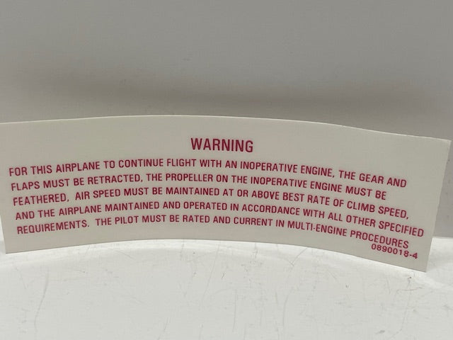 PLACARD, INOP ENGINE 0890018-4 aviation component, SKU 0890018-4